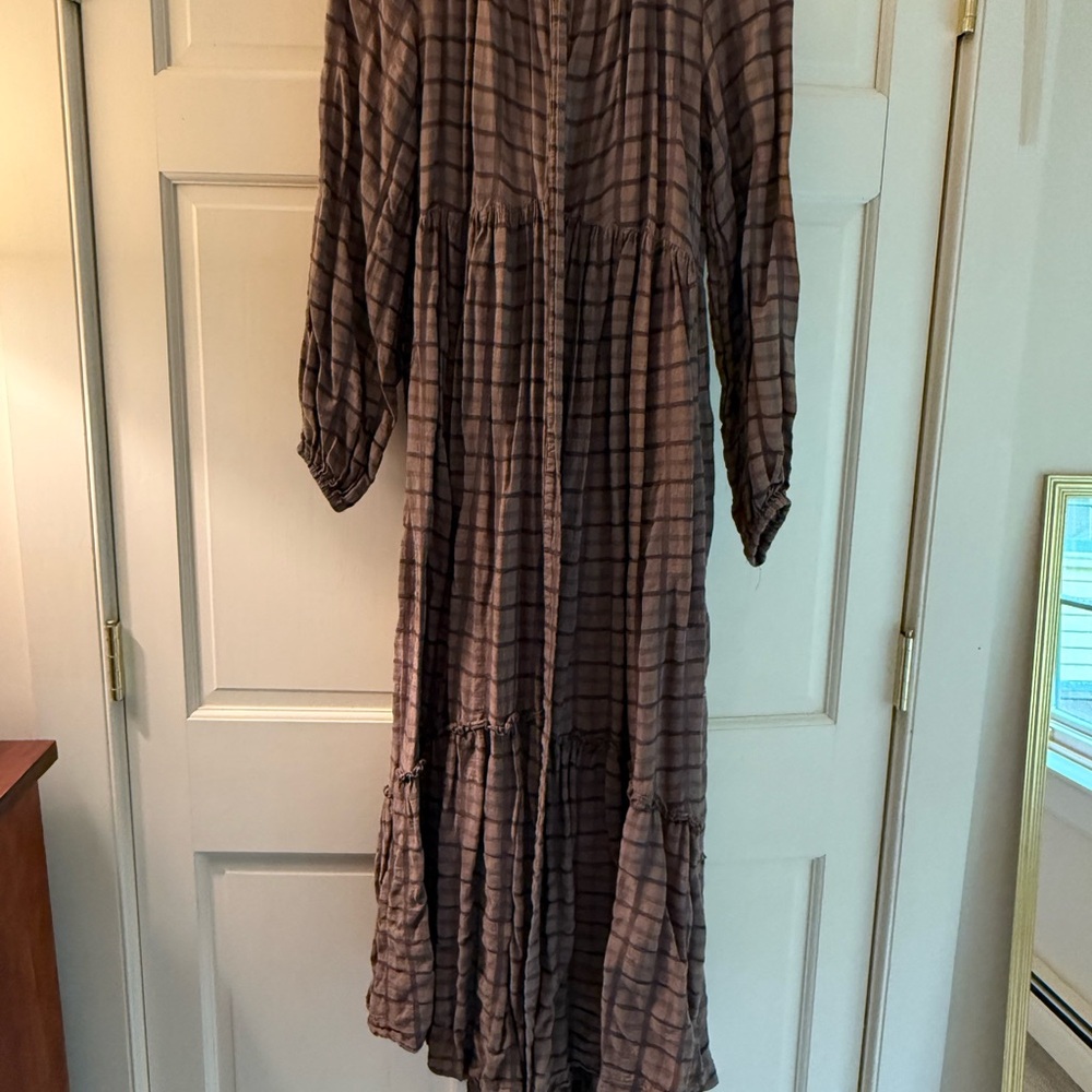 Free People Plaid Long Sleeve Dress - Brown and Black